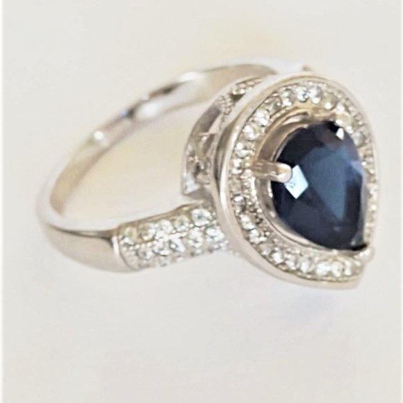 925 Sterling Silver Blue Sapphire and CZ ring - Picture 5 of 16